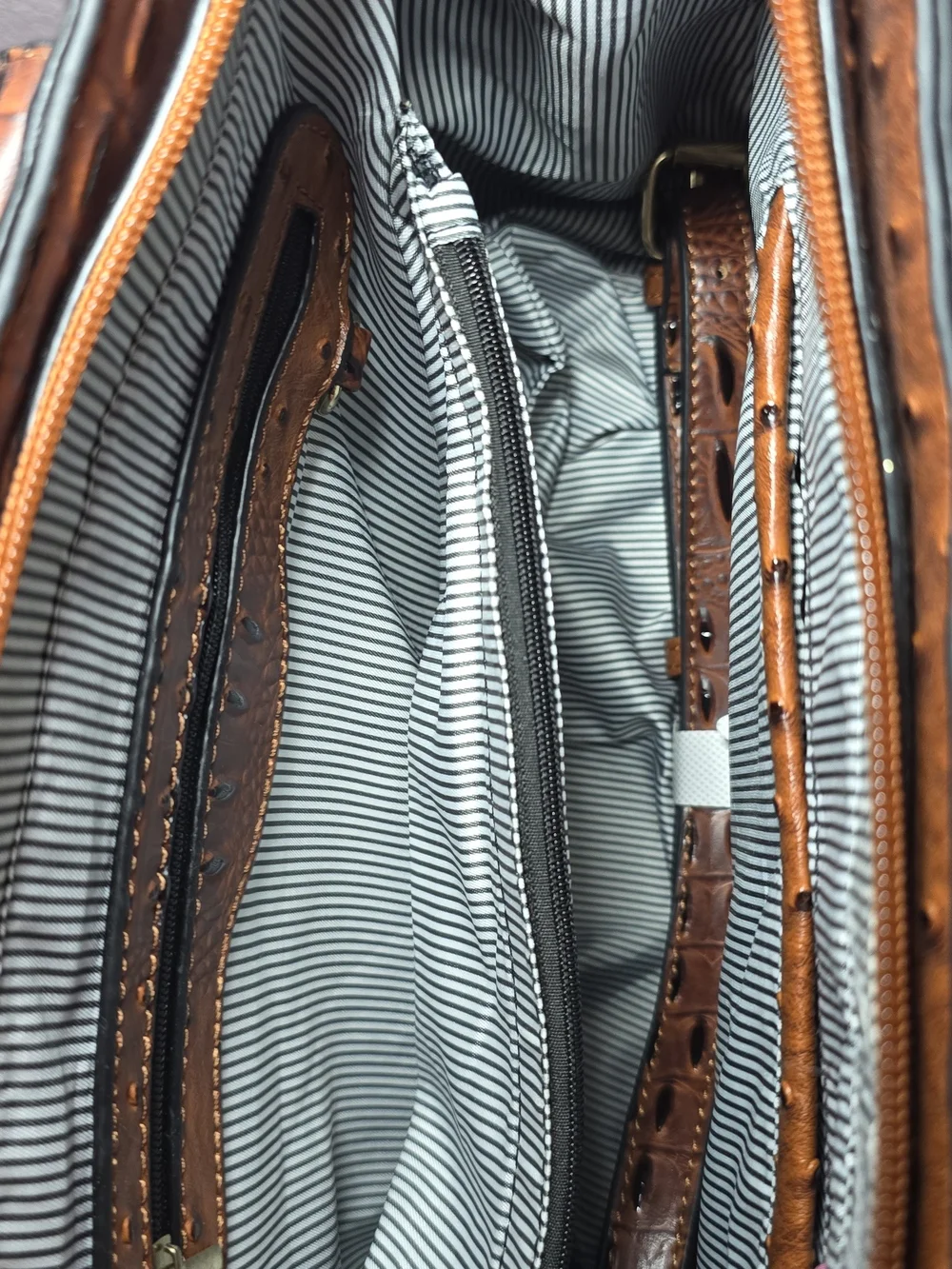 Brown Croc-Embossed Satchel with Bee Accent